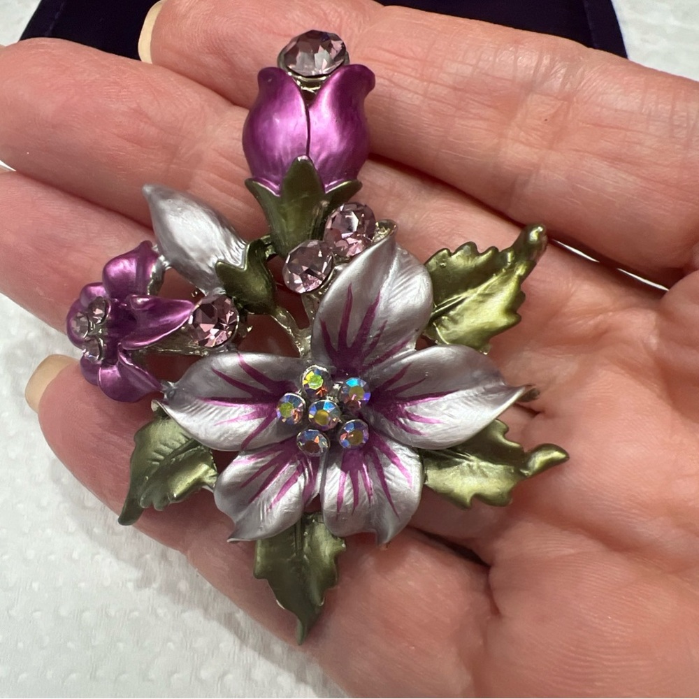 Elegant Purple and Green Floral Brooch
